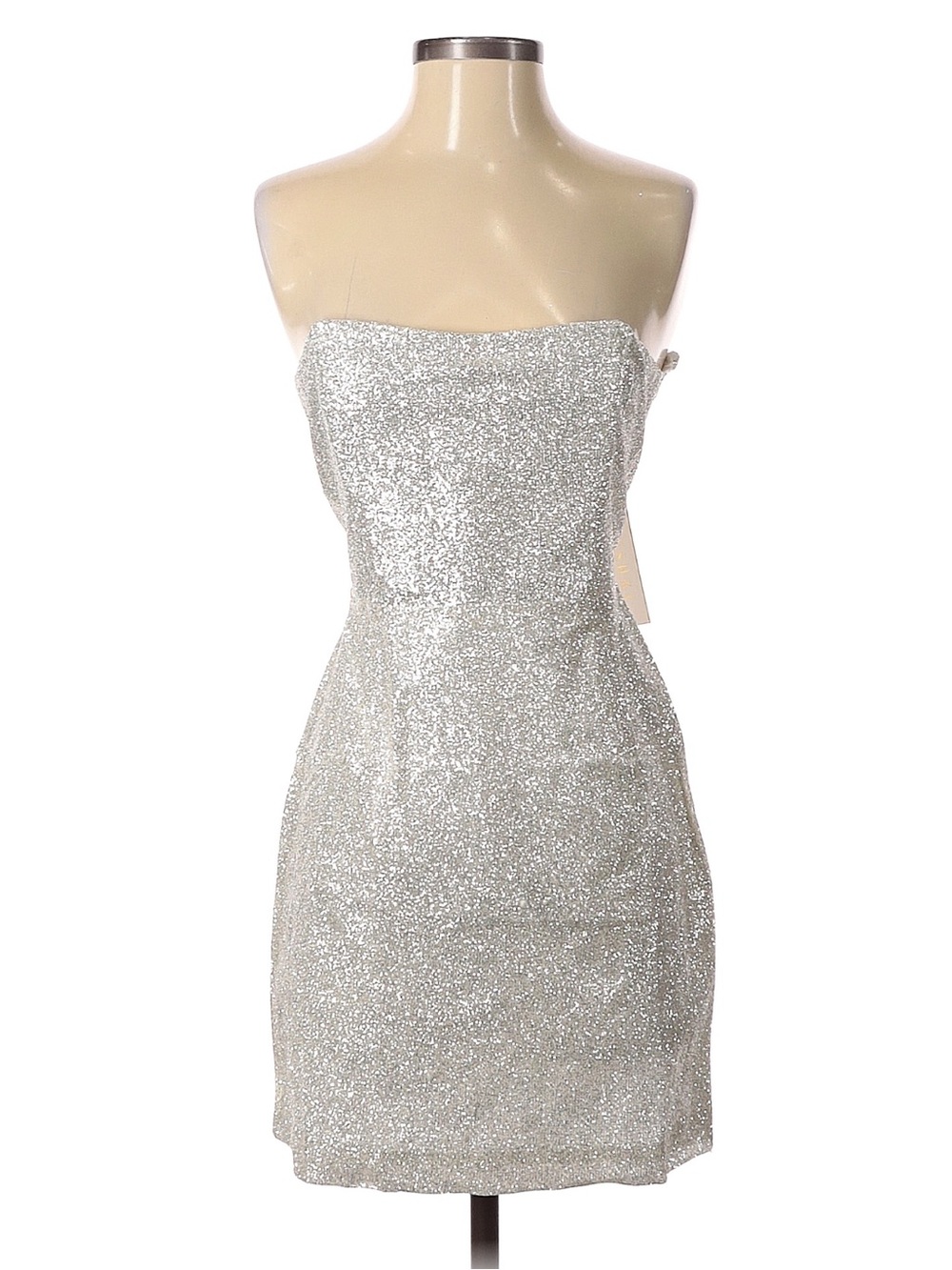 Meshki white Silver Glitter Strapless Mini Dress bridal bachelorette XS